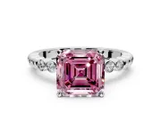 Solitaire Engagement Ring Setting for Fancy Pink Asscher Cut Center with Bezel-Dot Beaded Band and Prong Head in Sterling Silver