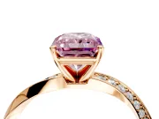 Side Accent Engagement Ring Setting for Fancy Pink Radiant Cut Center with Accent Shoulders and Prong Head in Rose Gold