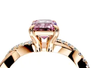 Solitaire Engagement Ring Setting for Fancy Pink Emerald Cut Center with Half-Pave Crossover Band and Prong Head in Rose Gold