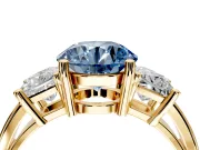 3 Stone Engagement Ring Setting for Fancy Blue Round Cut Center with Matching Side Accents and Prong Head in Yellow Gold