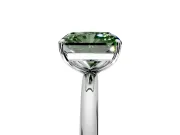 Low-Set Solitaire Engagement Ring Setting for Fancy Green Radiant Cut Center with Thin Plain Band and Prong Head in White Gold
