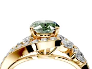 Halo Engagement Ring Setting for Fancy Green Oval Center with Marquise and Pave Bypass Band and Prong Head in Yellow Gold