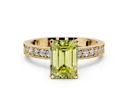 Milgrain Pave Engagement Ring Setting for Fancy Yellow Emerald Cut Center with Accent Band and Prong Head in Yellow Gold