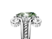 Solitaire Engagement Ring Setting for Fancy Green Pear-Shaped Center with Twisted Band and Scroll Prong Head in White Gold