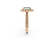 Milgrain Halo Engagement Ring Setting for Fancy Green Asscher Cut Center with Bezel Point Accents and Prong Head in Rose Gold