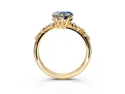 Solitaire Engagement Ring Setting for Fancy Blue Heart-Shaped Center with Trailing Leaf Accent Band and Prong Head in Yellow Gold