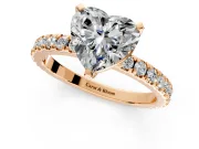Solitaire Engagement Ring Setting for Heart-Shaped Center with Fine Pave Band and Claw Prong Head in Rose Gold
