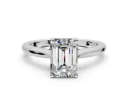 Solitaire Engagement Ring Setting for Emerald Cut Center with Narrow Cathedral Band and Prong Head in Platinum