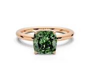 Low-Set Solitaire Engagement Ring Setting for Fancy Green Cushion Cut Center with Thin Plain Band and Prong Head in Rose Gold