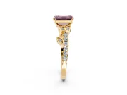 Leaf Motif Engagement Ring Setting for Fancy Pink Emerald Cut Center with Pave Band and Prong Head in Yellow Gold