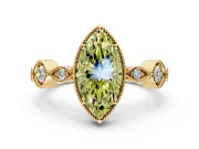 Vintage Station Engagement Ring Setting for Fancy Yellow Marquise Center with Accents and Prong Head in Yellow Gold