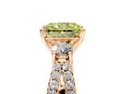 3 Stone Engagement Ring Setting for Fancy Yellow Radiant Cut Center with Pave Split Shank and Prong Head in Rose Gold