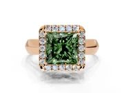 Halo Engagement Ring Setting for Fancy Green Princess Cut Center with Square Band and Prong Head in Rose Gold