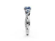 Solitaire Engagement Ring Setting for Fancy Blue Cushion Cut Center with Half-Pave Crossover Band and Prong Head in Sterling Silver