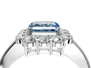 Halo Engagement Ring Setting for Fancy Blue Asscher Cut Center with Milgrain Channel Band and Prong Head in White Gold