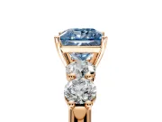 5 Stone Engagement Ring Setting for Fancy Blue Princess Cut Center with Graduated Accents and Prong Head in Rose Gold