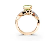 Halo Engagement Ring Setting for Fancy Yellow Asscher Cut Center with Marquise and Pave Bypass Band and Prong Head in Rose Gold