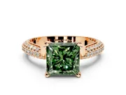 Solitaire Engagement Ring Setting for Fancy Green Princess Cut Center with Multi-Row Accents and Prong Head in Rose Gold