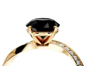 Side Accent Engagement Ring Setting for Fancy Black Round Cut Center with Accent Shoulders and Prong Head in Yellow Gold