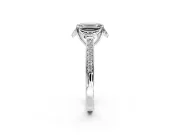 Floral Engagement Ring Setting for Emerald Cut Center with Four Accent Clusters and Prong Head in Platinum