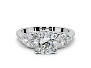 3 Stone Engagement Ring Setting for Cushion Cut Center with Large Pear-Shaped Accents and Prong Head in Platinum