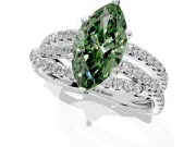 Solitaire Engagement Ring Setting for Fancy Green Marquise Center with Woven 3-Strand Pave Band and Prong Head in White Gold