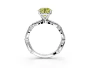 Solitaire Engagement Ring Setting for Fancy Yellow Round Cut Center with Marquise Panel Band and Prong Head in White Gold