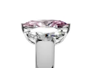 3 Stone Engagement Ring Setting for Fancy Pink Marquise Center with Raised Basket Heads and Prong Head in Sterling Silver