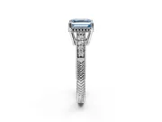 Engraved Engagement Ring Setting for Fancy Blue Asscher Cut Center with Milgrain Pave Band and Prong Head in Platinum