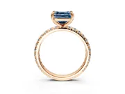 Solitaire Engagement Ring Setting for Fancy Blue Asscher Cut Center with Shared-Prong Accents and Prong Head in Rose Gold