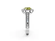 Milgrain Halo Engagement Ring Setting for Fancy Yellow Round Cut Center with Pave Band and Prong Head in White Gold