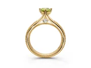 Solitaire Engagement Ring Setting for Fancy Yellow Emerald Cut Center with Milgrain Cathedral Band and Prong Head in Yellow Gold