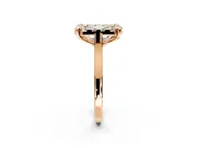 Single Halo Engagement Ring Setting for Fancy Blue Emerald Cut Center with Corner Claws, Plain Band and Prong Head in Rose Gold