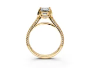 Solitaire Engagement Ring Setting for Emerald Cut Center with Accented Split Shank and Prong Head in Yellow Gold
