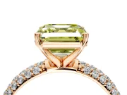 Solitaire Engagement Ring Setting for Fancy Yellow Asscher Cut Center with Domed Multi-Row Pave Band and Prong Head in Rose Gold