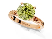 Solitaire Engagement Ring Setting for Fancy Yellow Round Cut Center with XO Engraved Band and Prong Head in Rose Gold