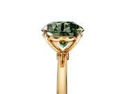Solitaire Engagement Ring Setting for Fancy Green Round Cut Center with Straight Thin Band and Prong Head in Yellow Gold