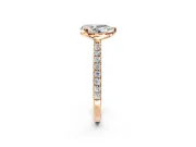 Solitaire Engagement Ring Setting for Pear-Shaped Center with Pave Band and Claw Prong Head in Rose Gold