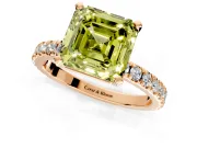 Solitaire Engagement Ring Setting for Fancy Yellow Asscher Cut Center with Fine Pave Band and Claw Prong Head in Rose Gold