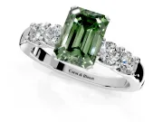 5 Stone Engagement Ring Setting for Fancy Green Emerald Cut Center with Plain Band and Prong Head in Platinum