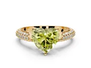 Solitaire Engagement Ring Setting for Fancy Yellow Heart-Shaped Center with Multi-Row Accents and Prong Head in Yellow Gold