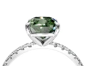 Solitaire Engagement Ring Setting for Fancy Green Cushion Cut Center with Fine Pave Narrow Band and Prong Head in Sterling Silver