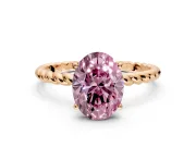 Solitaire Engagement Ring Setting for Fancy Pink Oval Center with 2-Strand Rope Twist Band and Prong Head in Rose Gold