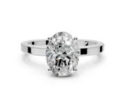 Hidden Halo Engagement Ring Setting for Oval Center with Wide Flat Plain Band and Prong Head in Platinum