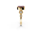 Vintage Station Engagement Ring Setting for Fancy Pink Emerald Cut Center with Accents and Prong Head in Yellow Gold