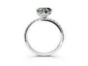 Solitaire Engagement Ring Setting for Fancy Green Heart-Shaped Center with Micro Pave Band and Prong Head in White Gold
