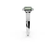 Halo Engagement Ring Setting for Fancy Green Asscher Cut Center with Knife Ridge Cathedral Band and Prong Head in White Gold