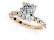 Open Basket Engagement Ring Setting for Radiant Cut Center with Pave Band and Prong Head in Rose Gold