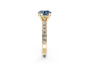 Solitaire Engagement Ring Setting for Fancy Blue Round Cut Center with Large Accents and Prong Head in Yellow Gold