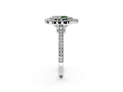 Halo Engagement Ring Setting for Fancy Green Pear-Shaped Center with Milgrain Frame, Pave Band and Prong Head in Sterling Silver